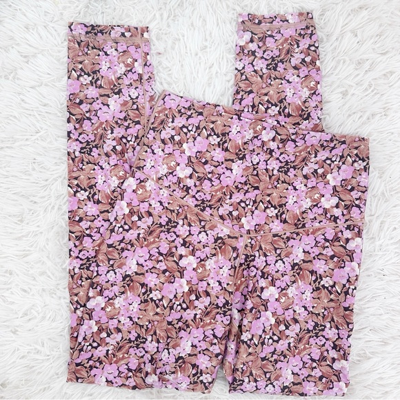 aerie Pants - Aerie Offline Real Me 7/8 Leggings Size Medium Brown Pink Floral Hi Rise